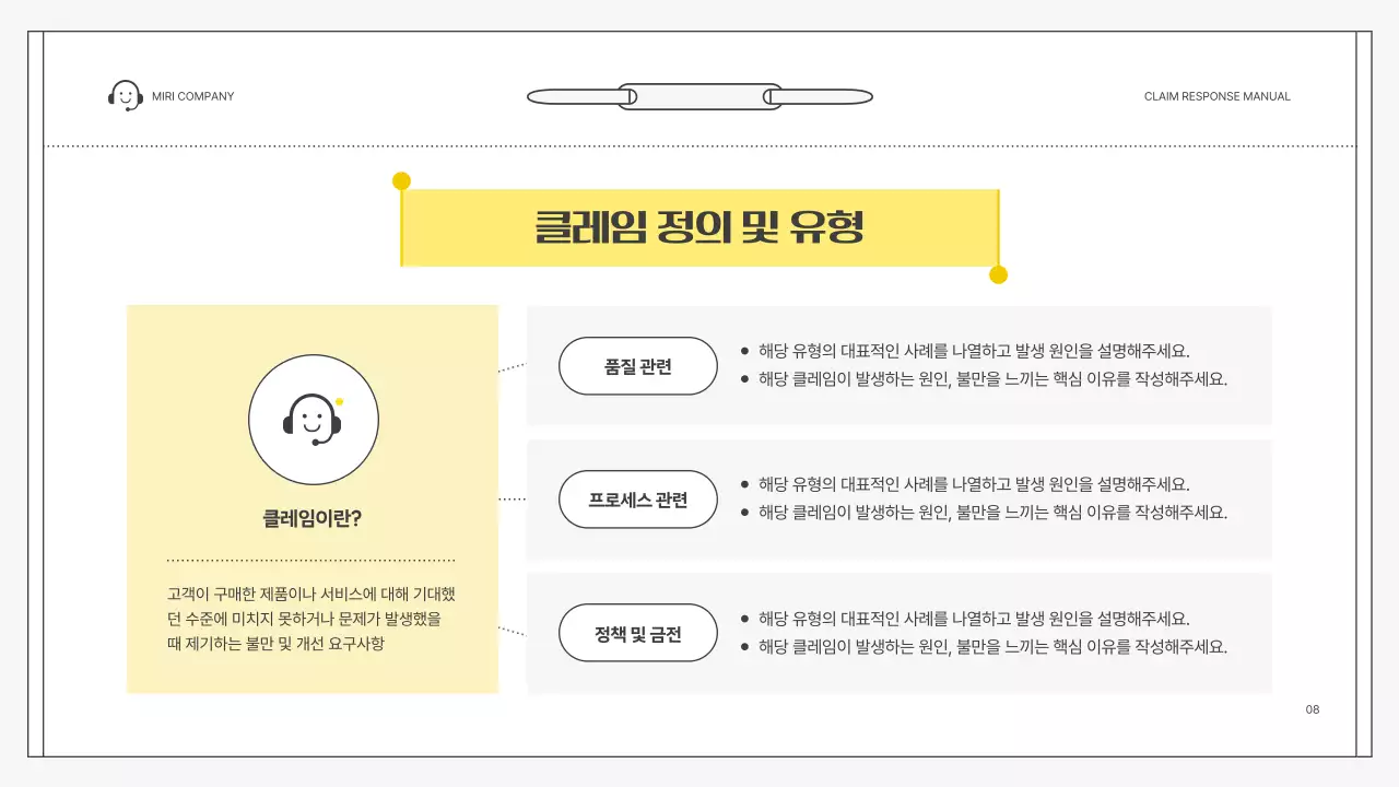 노랑 심플 클레임 대응 매뉴얼 설명서
