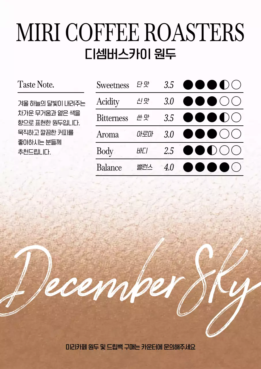 고급스러운 카페 원두 설명 메뉴판