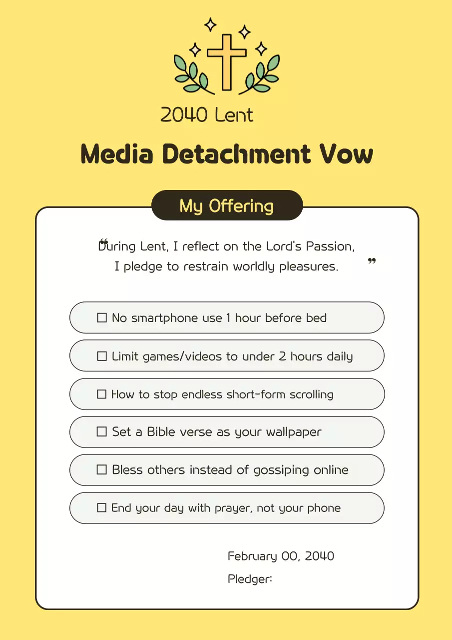Yellow Simple Lenten Media Abstinence Offertory