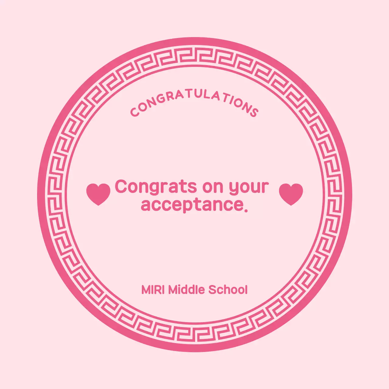 Pink baby congratulations on admission