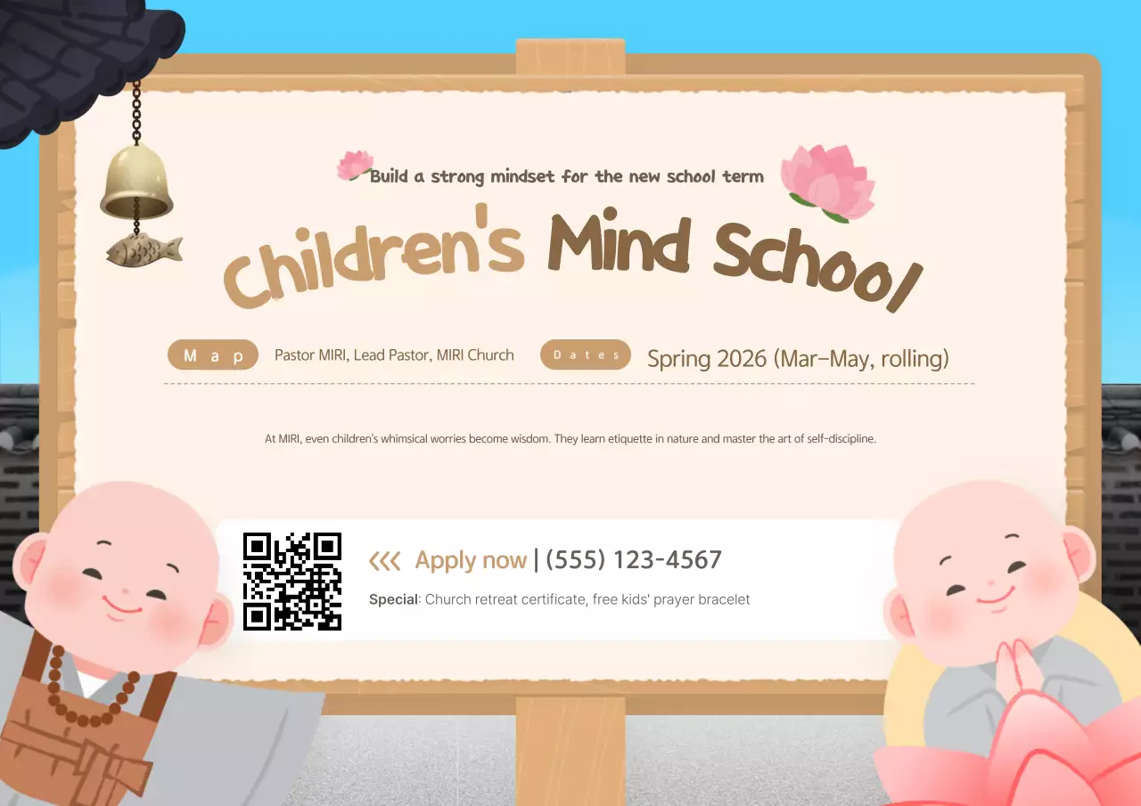 Pengumuman Rekrutmen Sekolah Anak-Anak Buddha Berwarna Biru Langit yang Menggemaskan