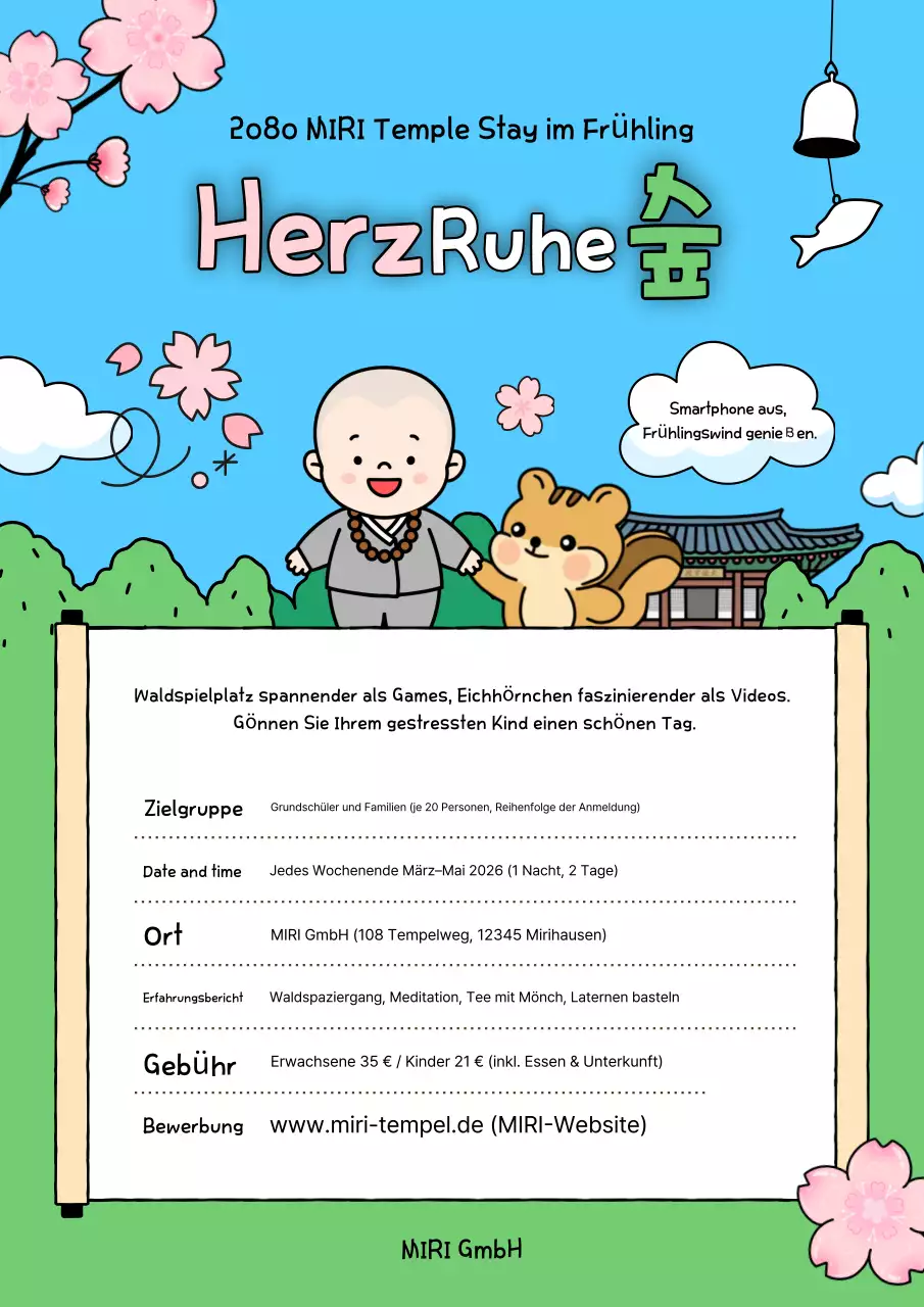 Reiseführer für Tempelaufenthalte im hellblauen, sauberen Wald