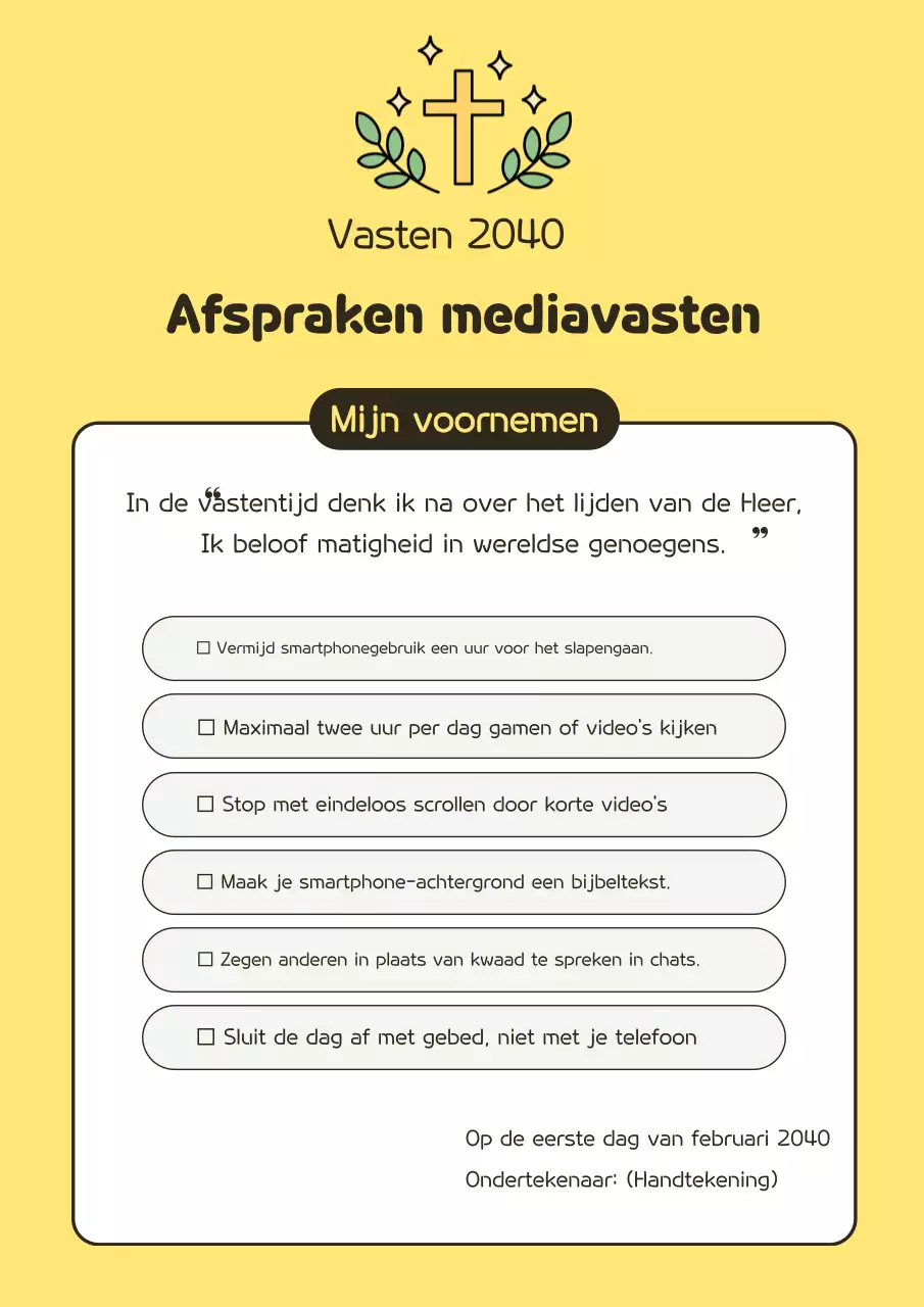 Gele eenvoudige vastenmedia, onthouding, offergave