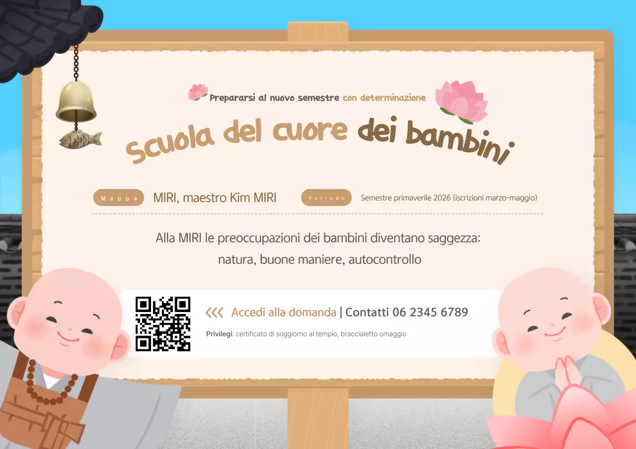 Annuncio di reclutamento per la scuola buddista per bambini "Sky Blue Cute"