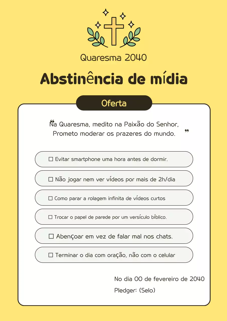 Oferta de mídia de abstinência simples amarela da Quaresma