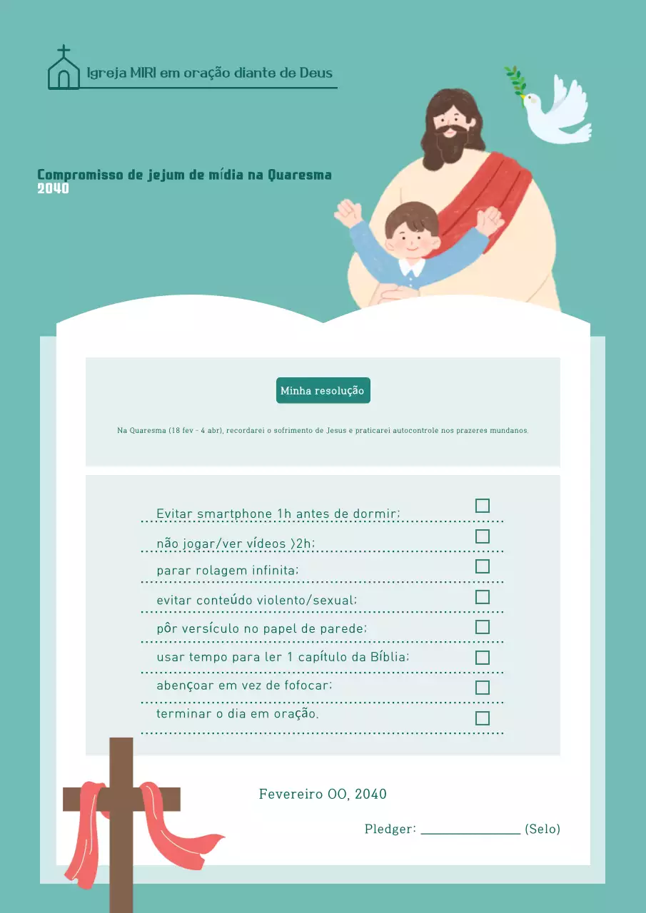 Guia de Compromisso Quaresmal Minimalista Azul Celeste