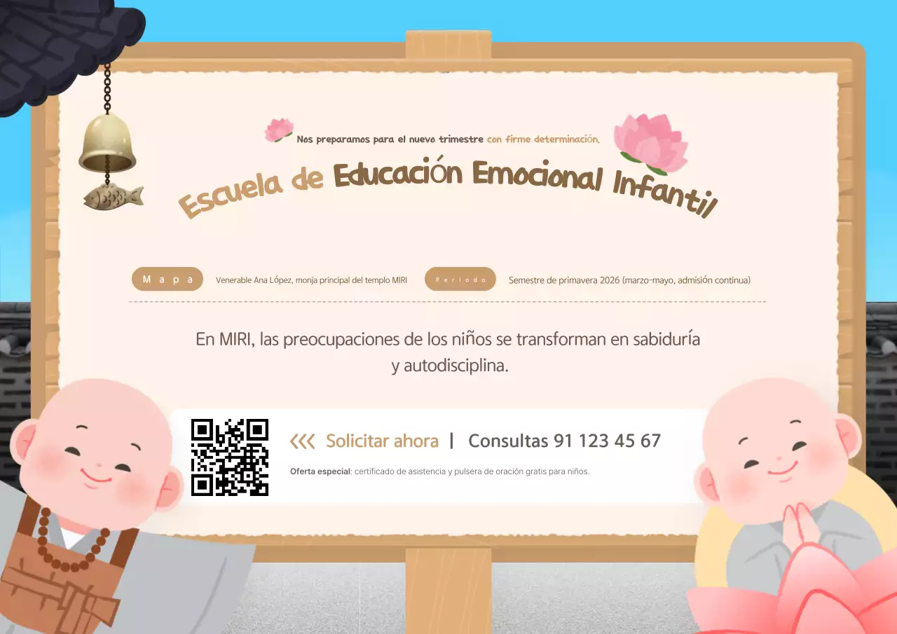 Anuncio de reclutamiento para la Escuela Budista Infantil Sky Blue Cute