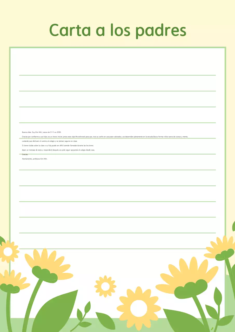 Carta amarilla ordenada para padres