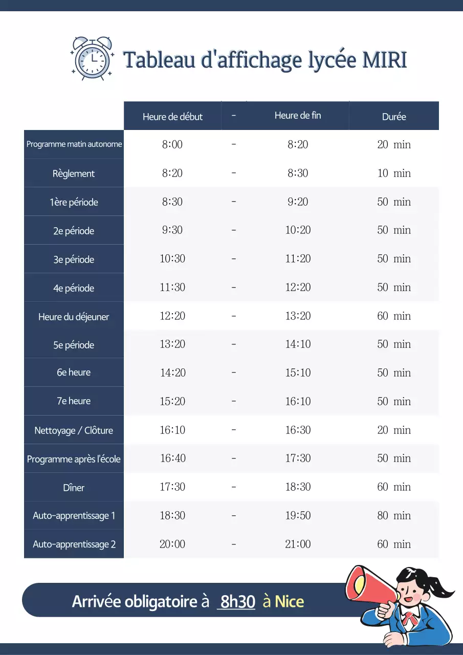 Guide des horaires scolaires Blue Neat