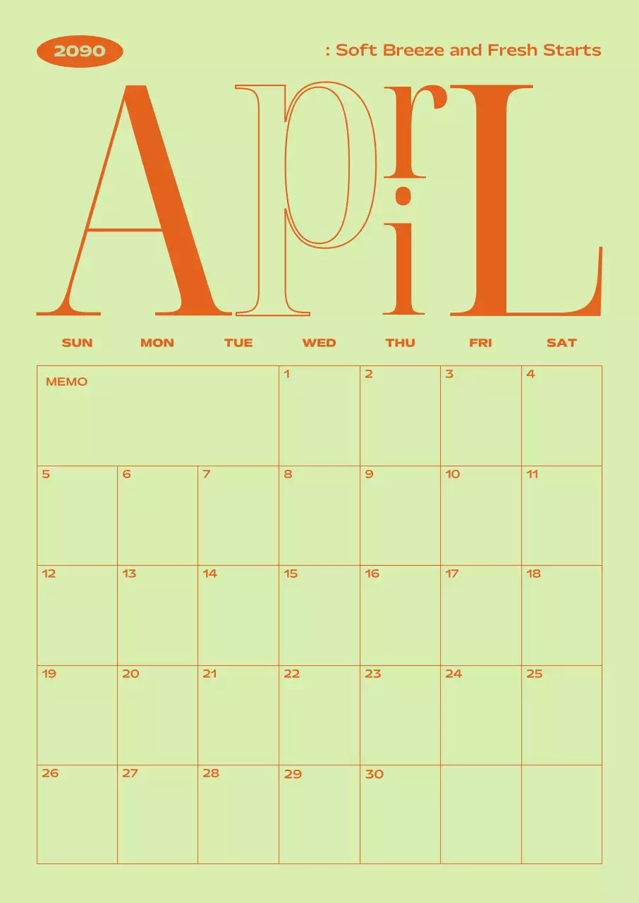연두 심플 4월 달력