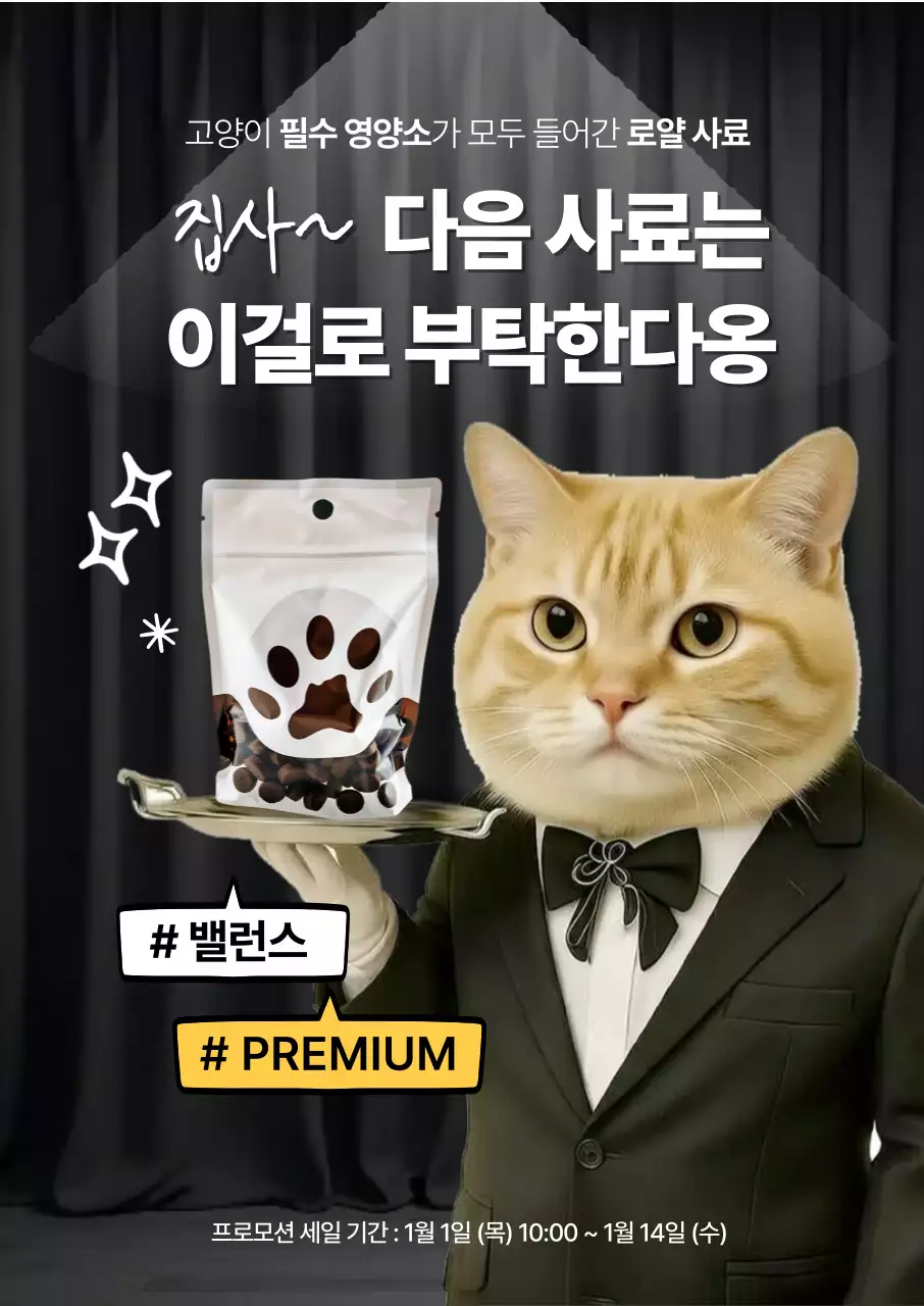 검정 모던 고양이 사료 광고