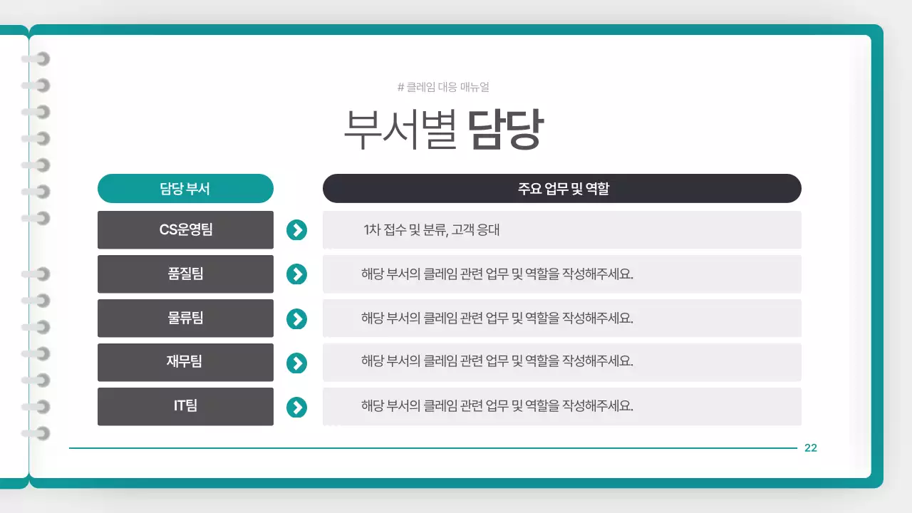 청록색의 깔끔한 클레임 대응 매뉴얼 안내