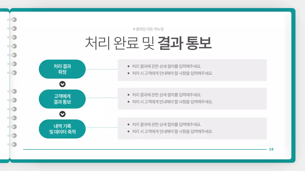 청록색의 깔끔한 클레임 대응 매뉴얼 안내