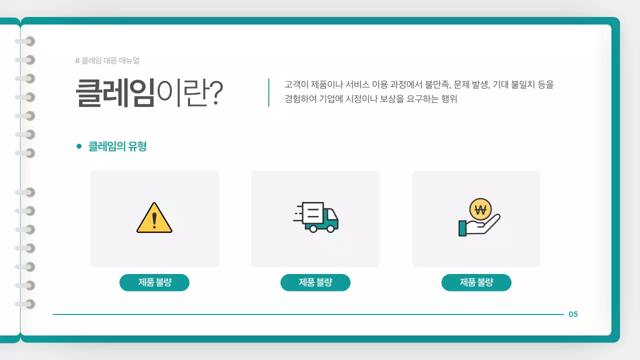 청록색의 깔끔한 클레임 대응 매뉴얼 안내