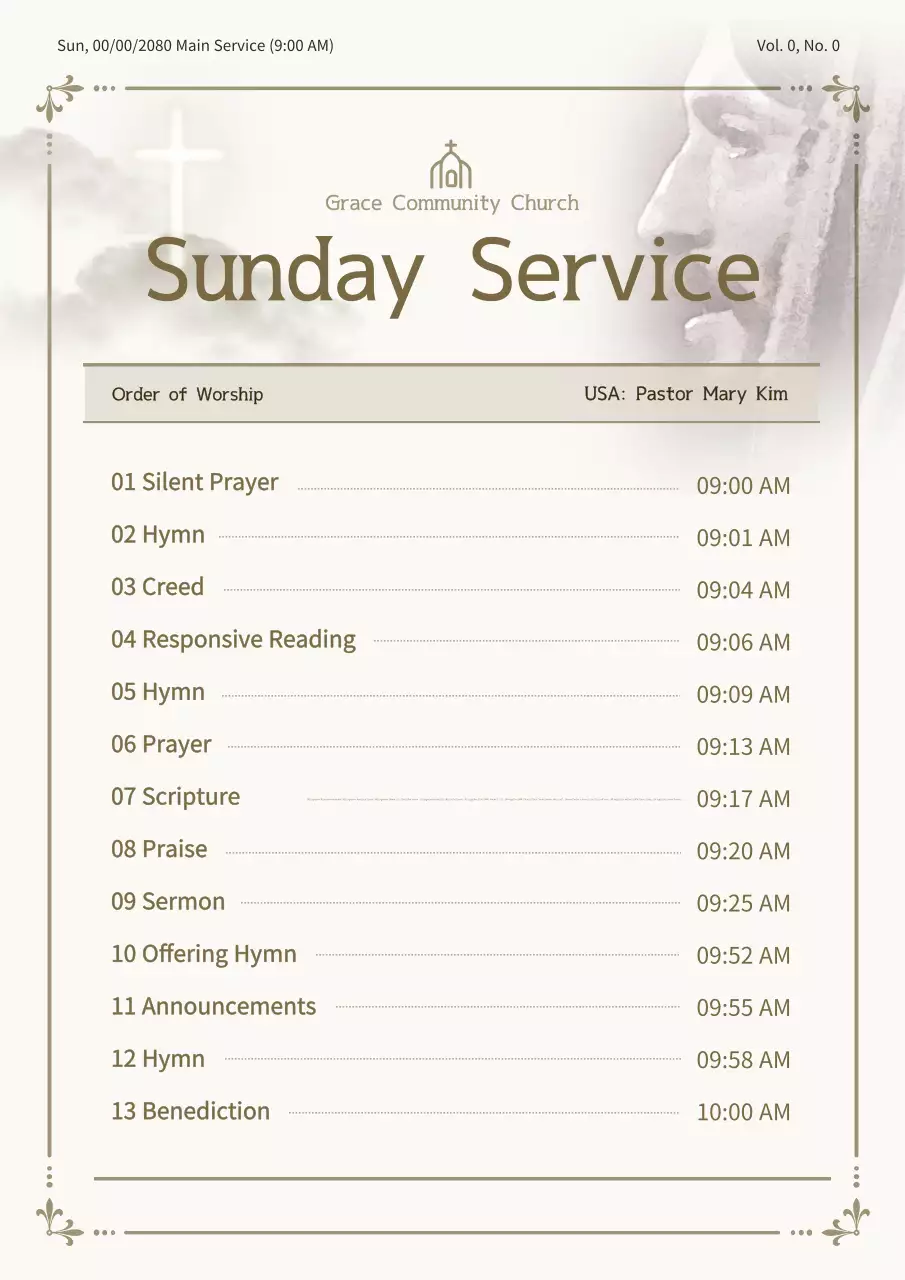 beige traditional church service guide
