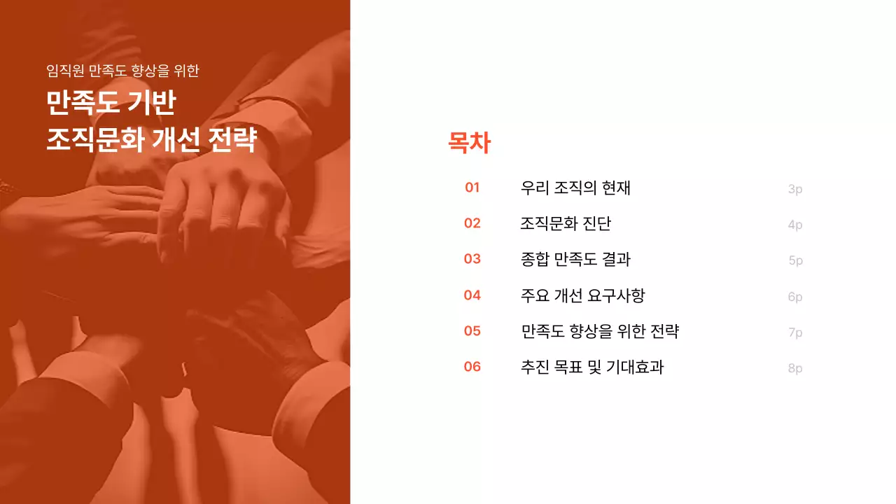 주황 깔끔 조직문화 개선 전략 기획서