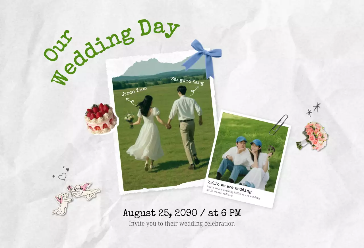 흰색 심플 결혼 초대장