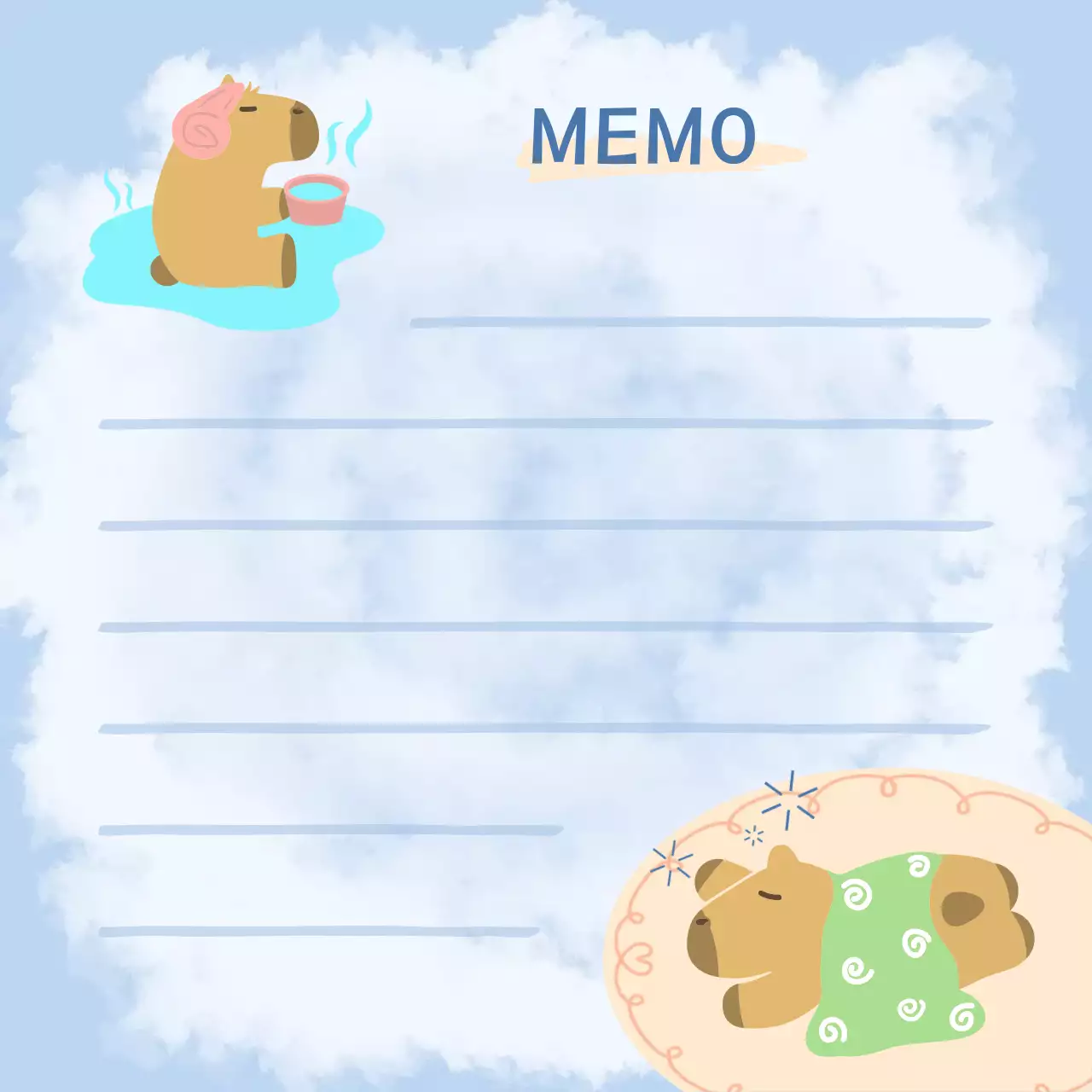 하늘색 아기자기한 메모지 메모