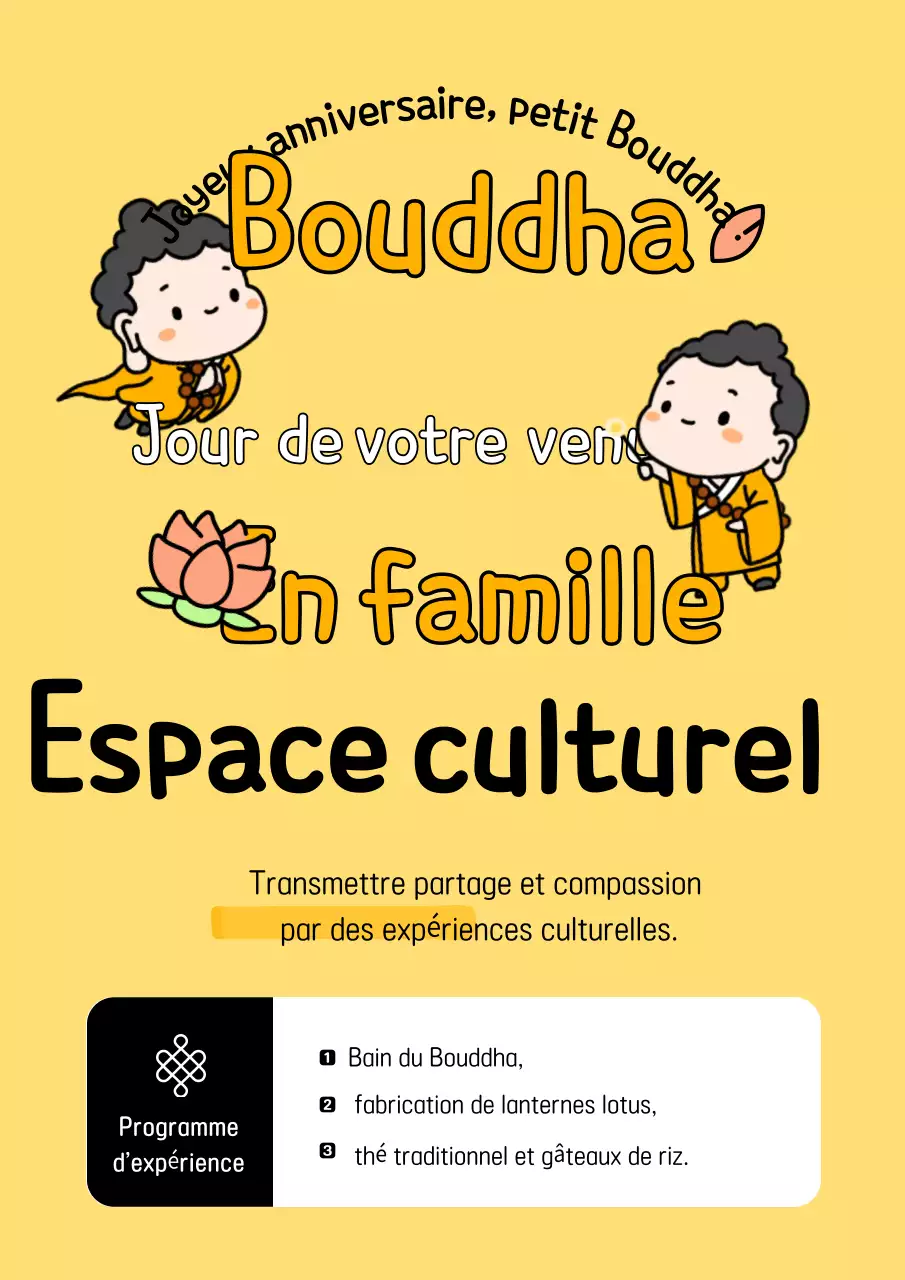 Guide de l'événement culturel célébrant l'anniversaire du bébé Bouddha jaune