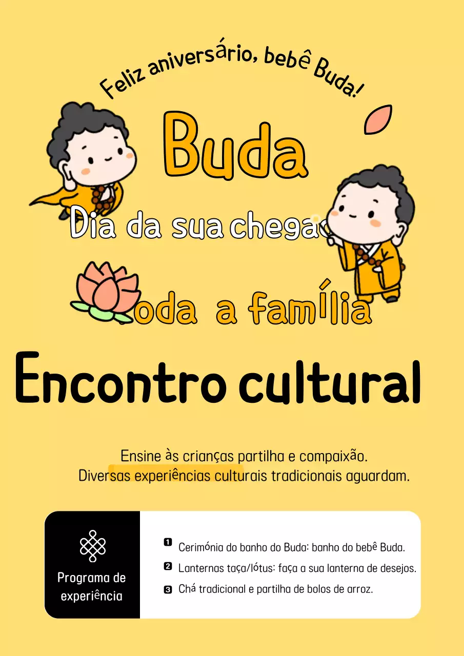 Guia para o evento cultural do aniversário do Buda Bebê Amarelo
