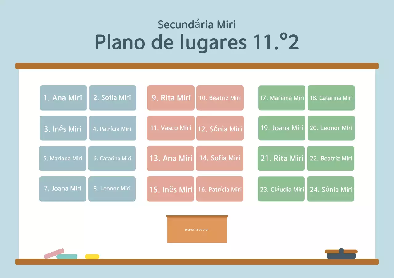 Guia de Mapa de Assentos da Escola Sky Blue Neat