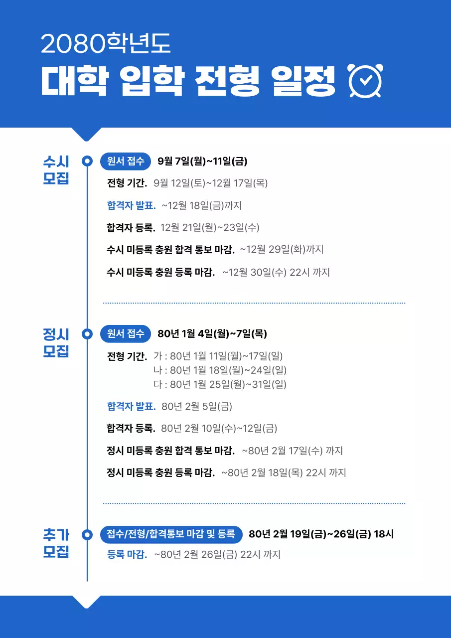 파랑 깔끔 대학 입학 전형 일정 안내