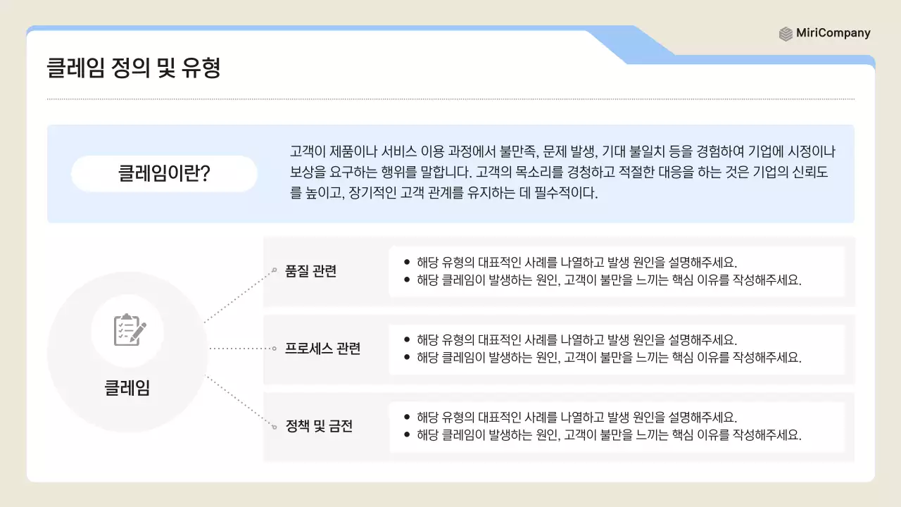 파랑 깔끔 클레임 대응 매뉴얼 설명서