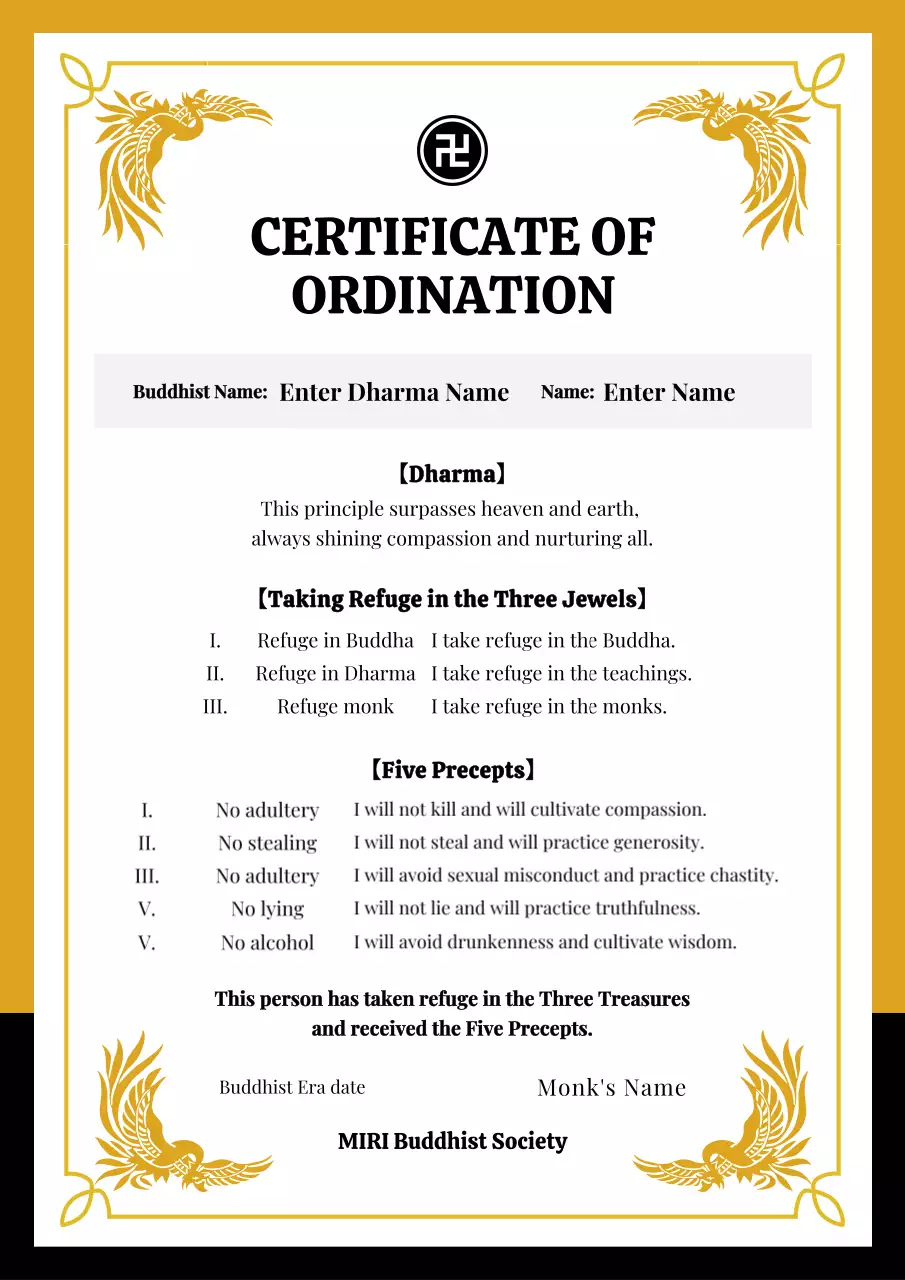 gold traditional religion certificate