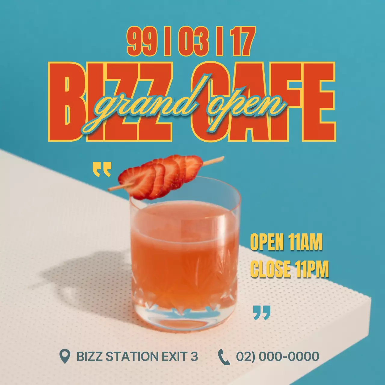 하늘색 모던 카페 오픈 홍보