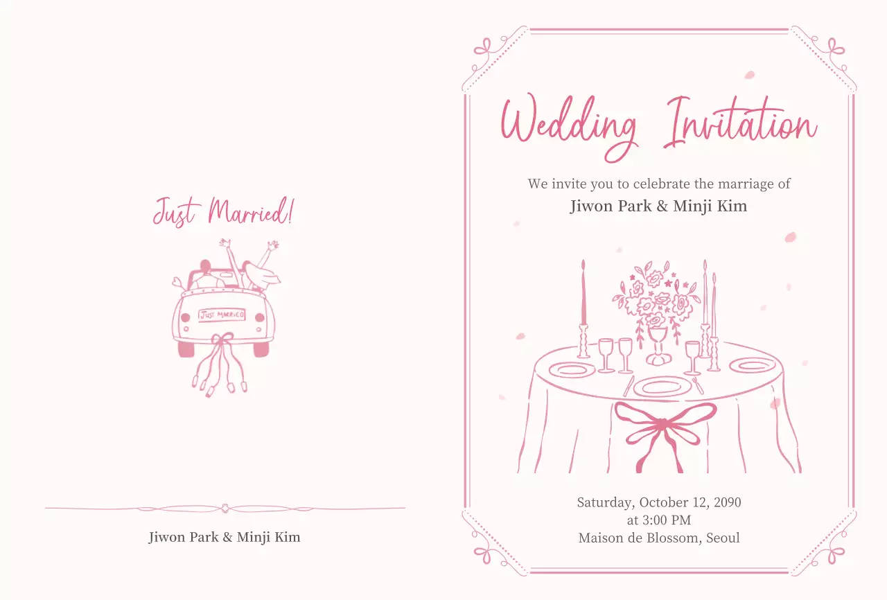 분홍색 아기자기한 결혼식 초대장 초대장