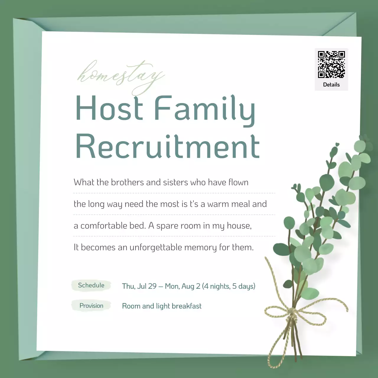 green minimalist homestay recruitment recruitment
