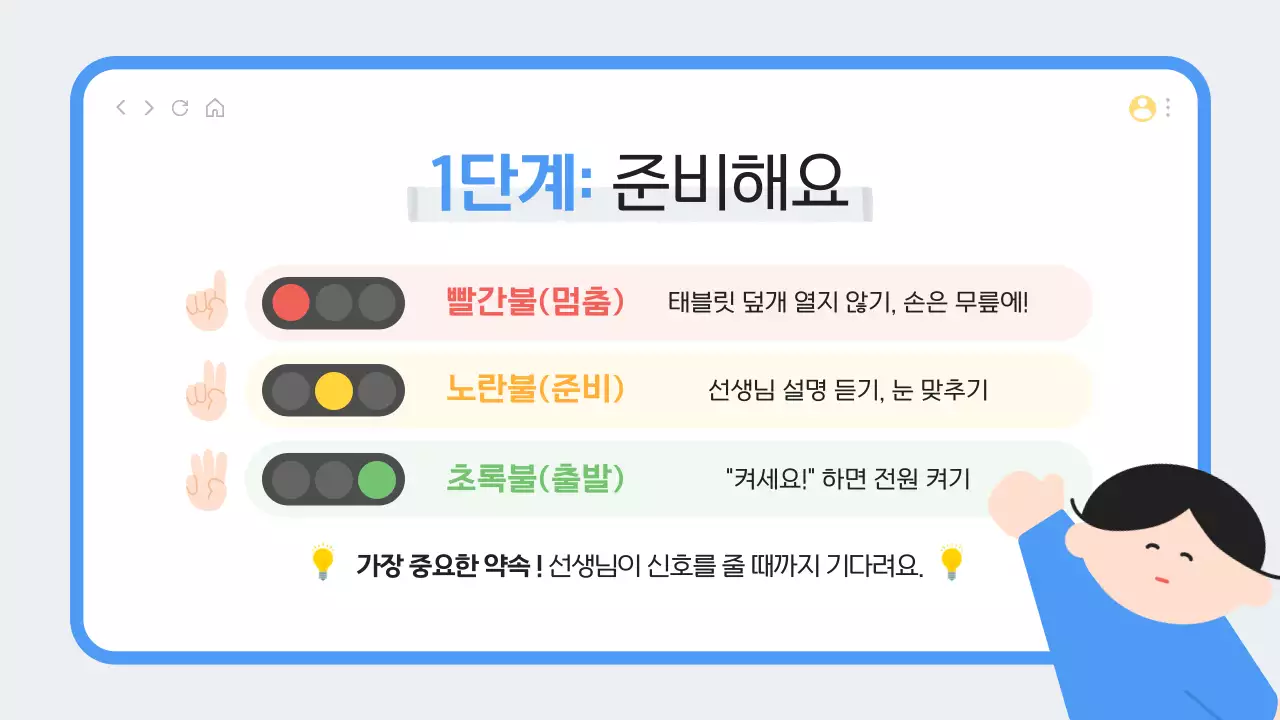 파랑 미니멀 태블릿 예절 교육 안내