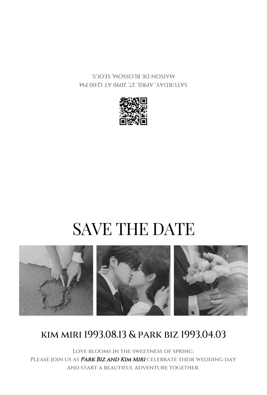 흑백 클래식 결혼 초대장