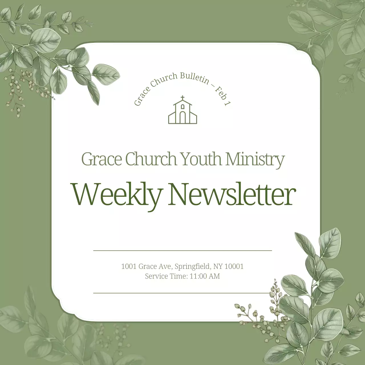 green minimalist church newsletter