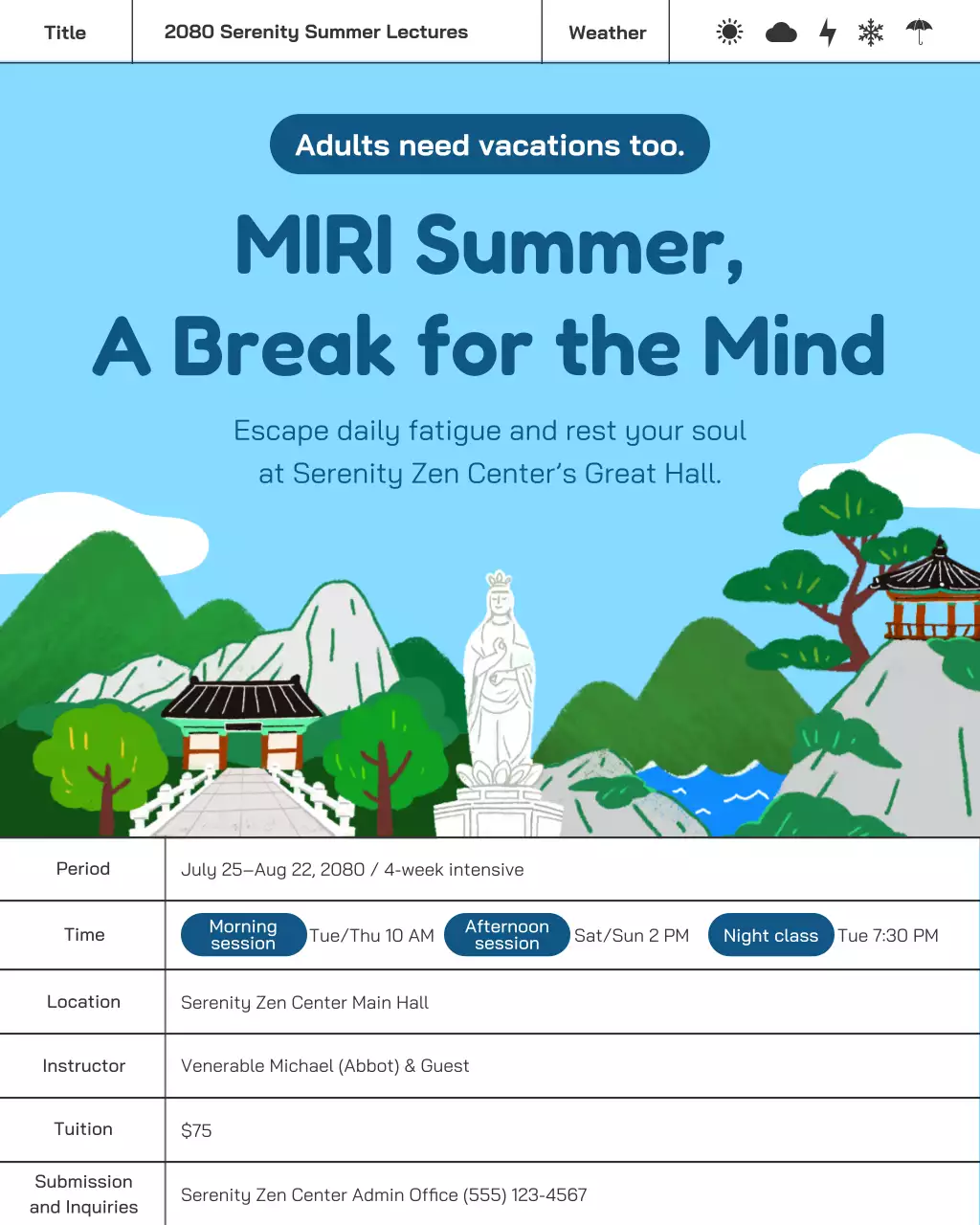 하늘색 동양 명상 프로그램 안내