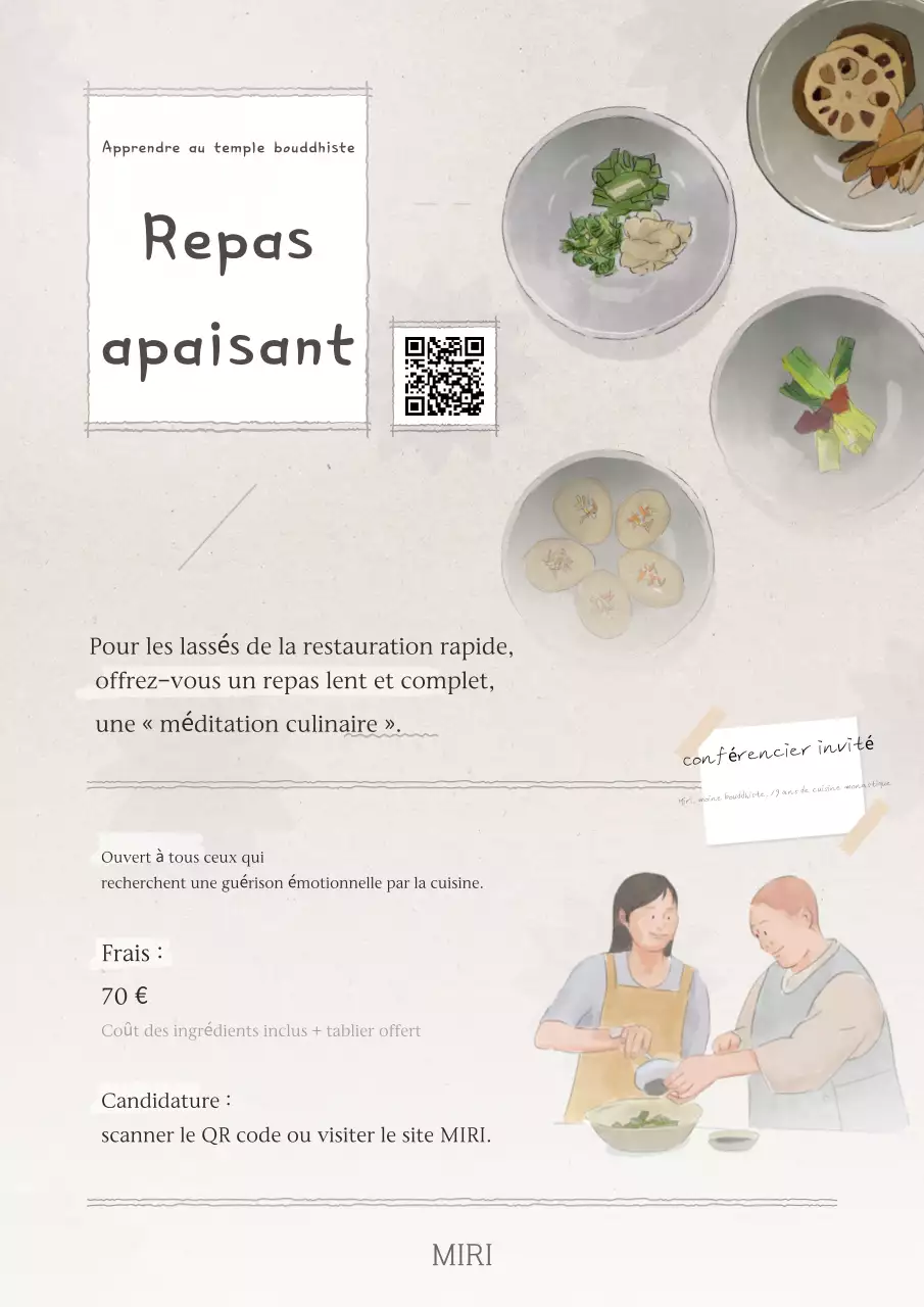 Annonce de recrutement pour les cours de cuisine Beige Clean