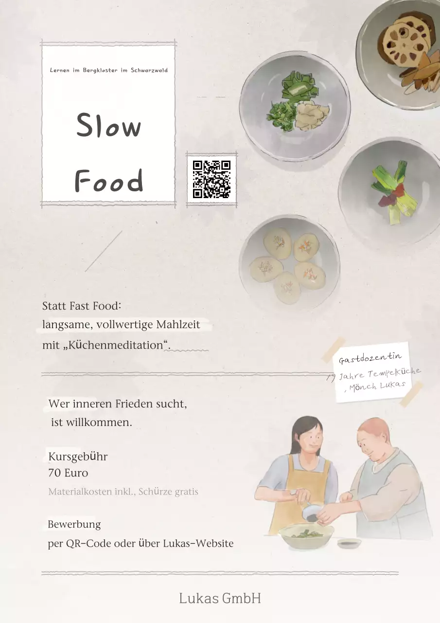 Ausschreibung für einen Kochkurs bei Beige Clean