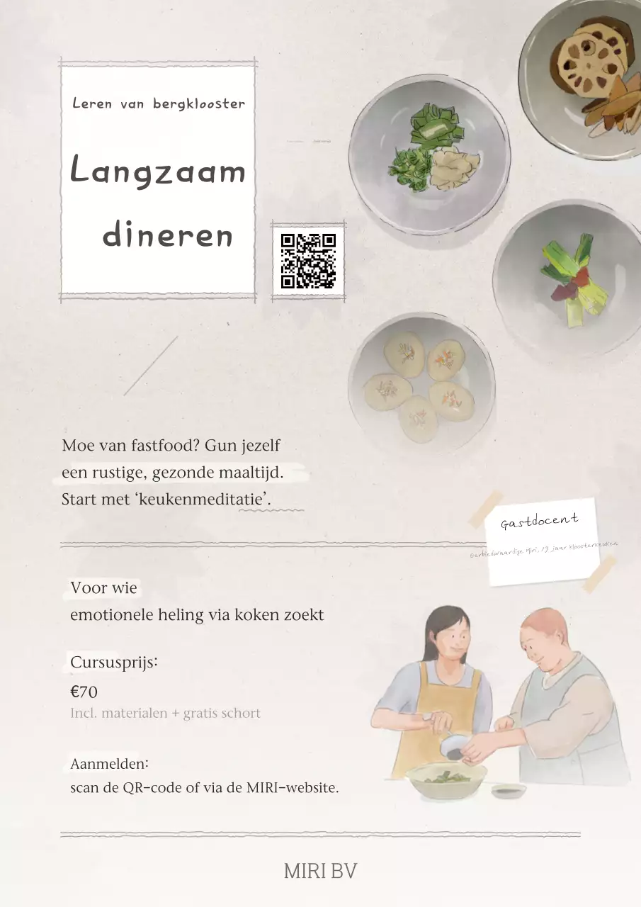 Aankondiging van werving voor de Beige Clean kookcursus