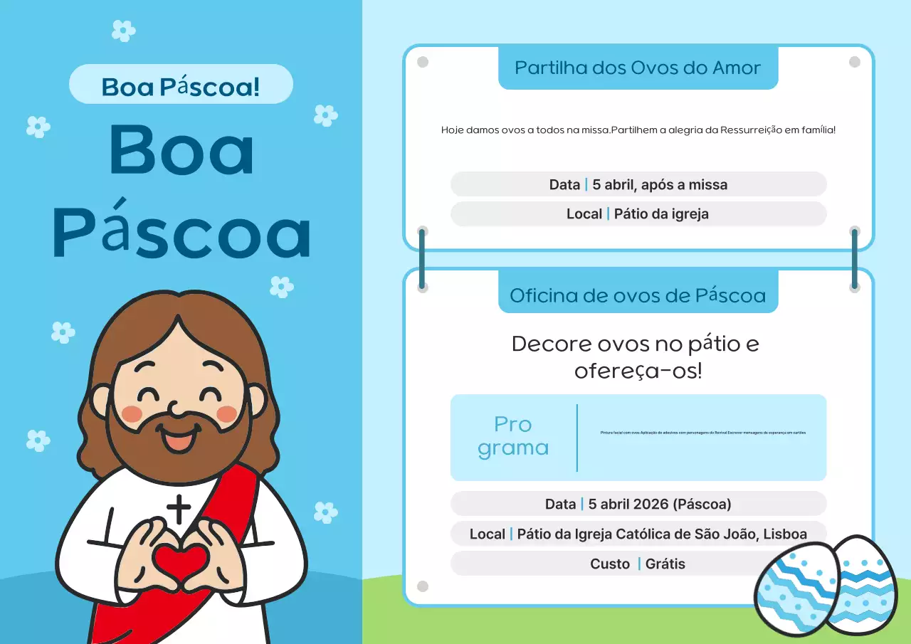 Guia de Eventos de Páscoa Simples em Azul