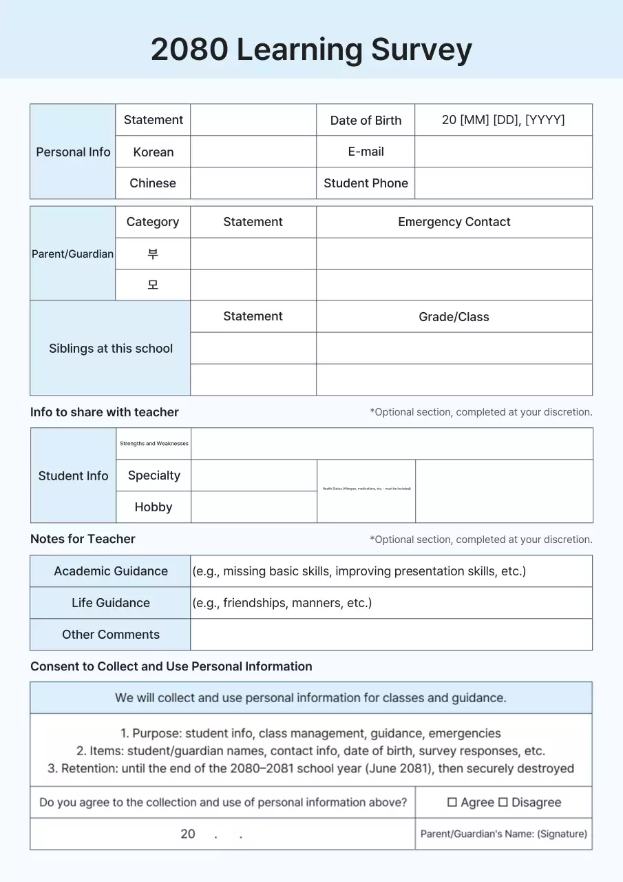Guide to the Blue Clean Learning Environment Survey