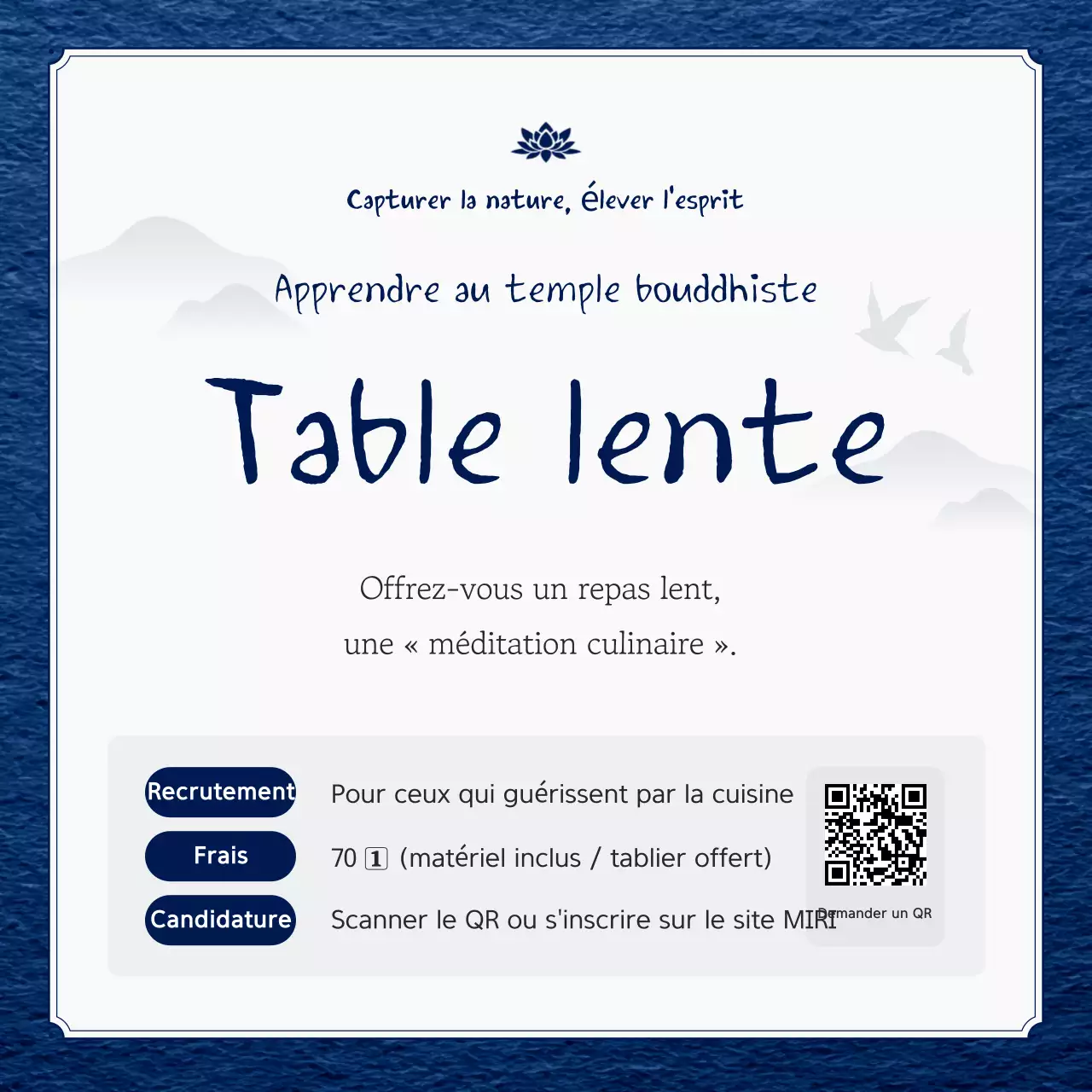 Guide de recrutement pour la méditation et la cuisine saine bleue