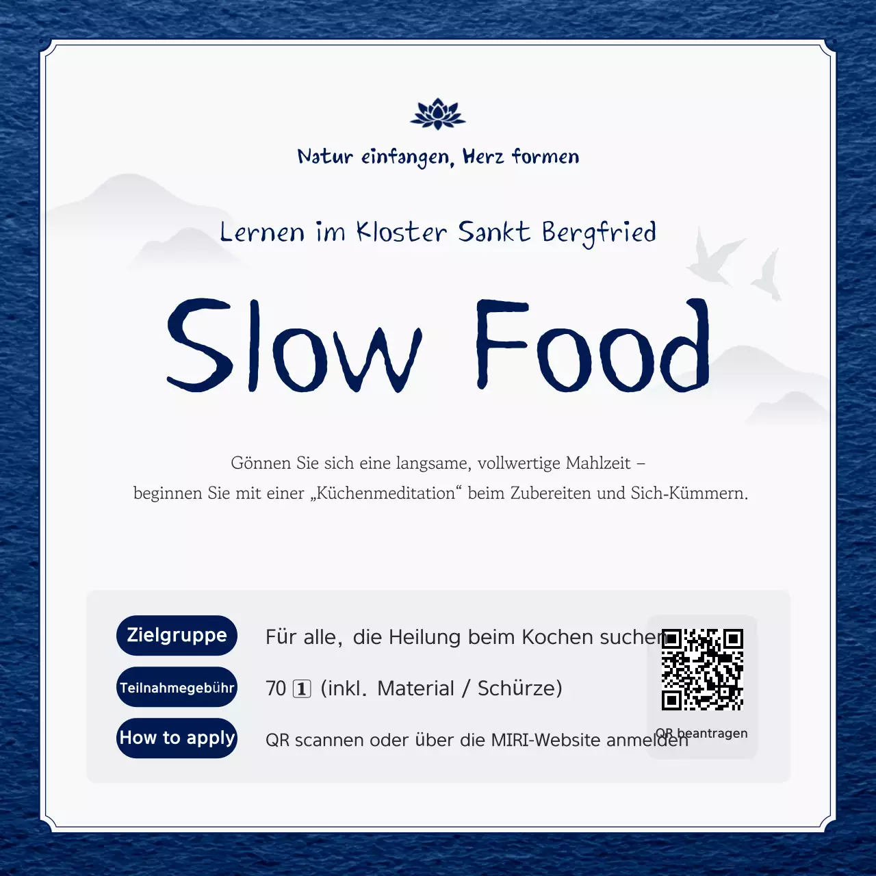 Rekrutierungsleitfaden für die Blue Clean Cooking Meditation