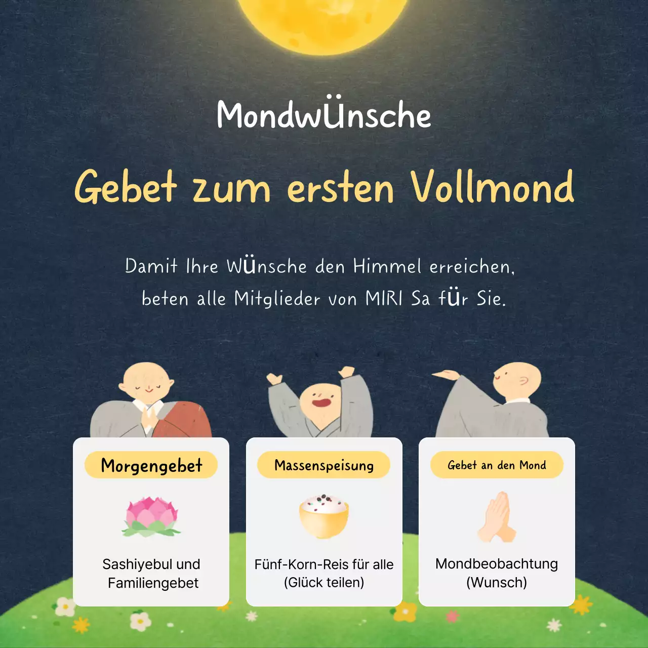 Einfacher gelber Gebetsleitfaden für den ersten Vollmond