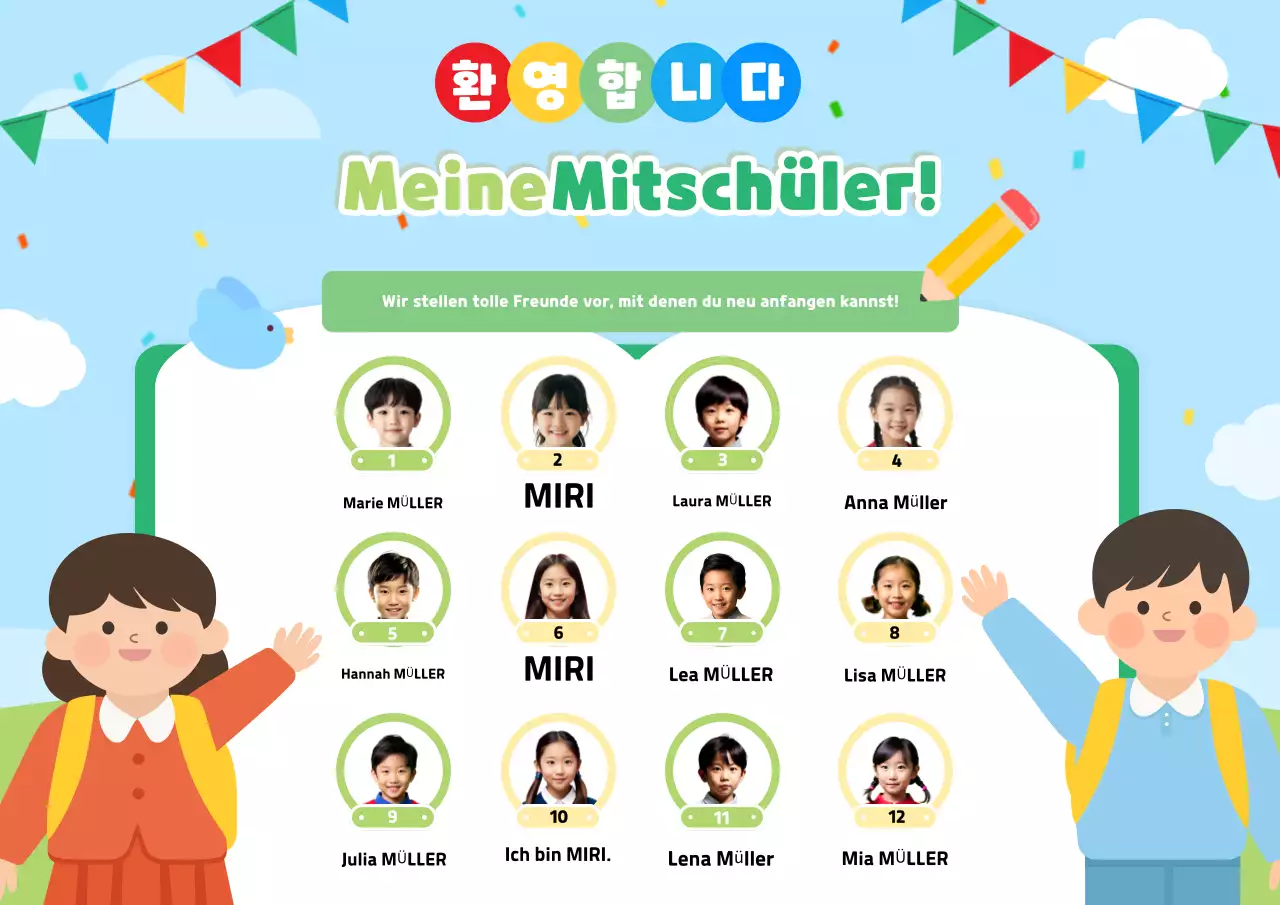 Einführung in die Welt der süßen grünen Schulfreunde