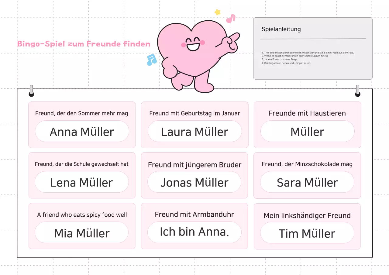 Anleitung zum Pink Baby Friend Finding Bingo-Spiel