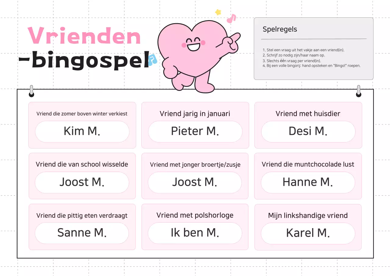 Handleiding voor het Pink Baby Friend Finding Bingo-spel