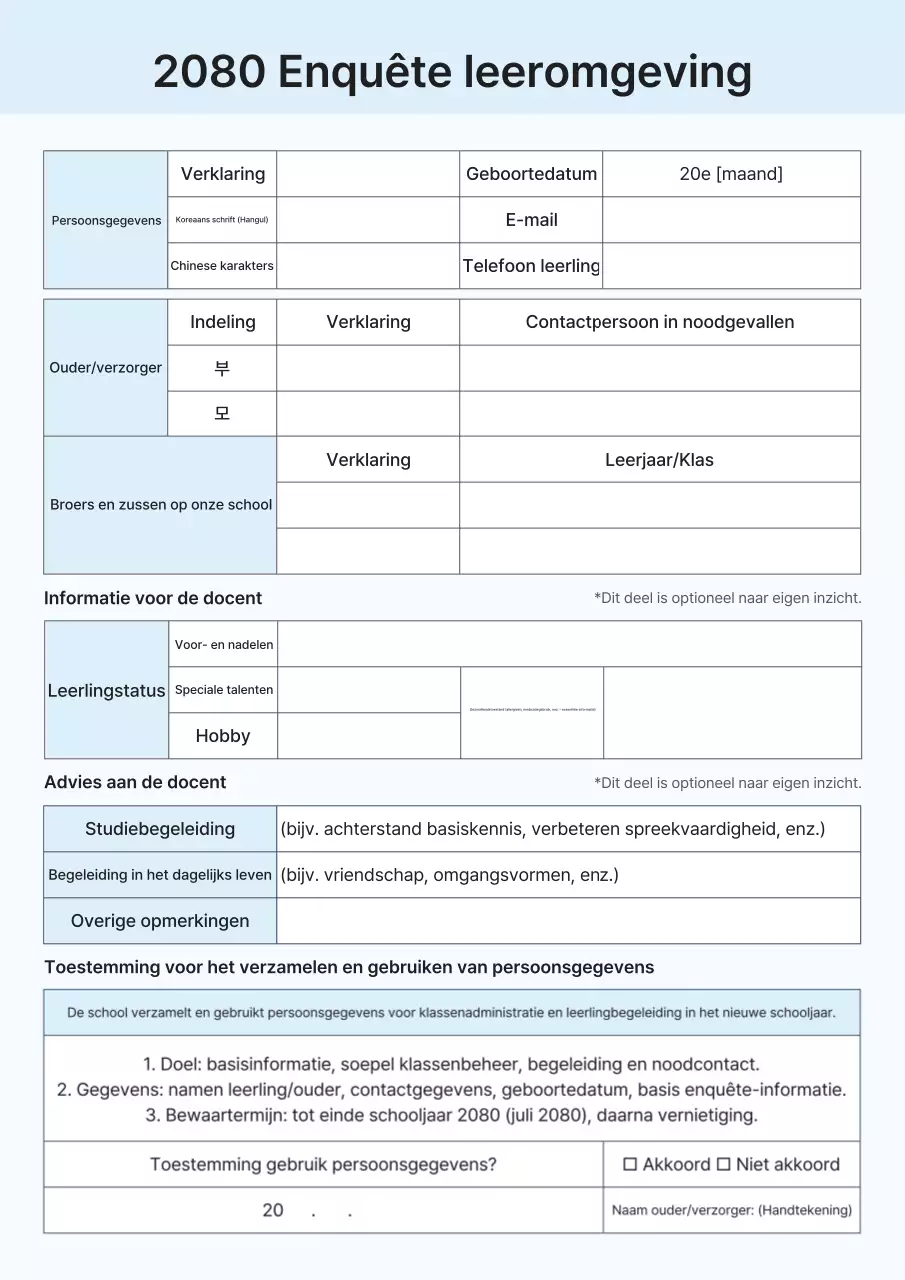 Handleiding voor de Blue Clean Learning Environment Survey