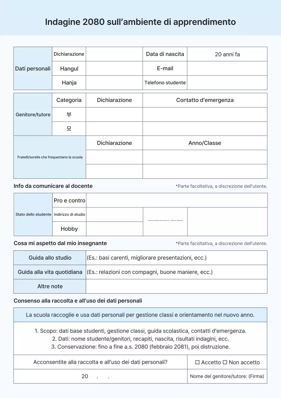 Guida al sondaggio Blue Clean Learning Environment