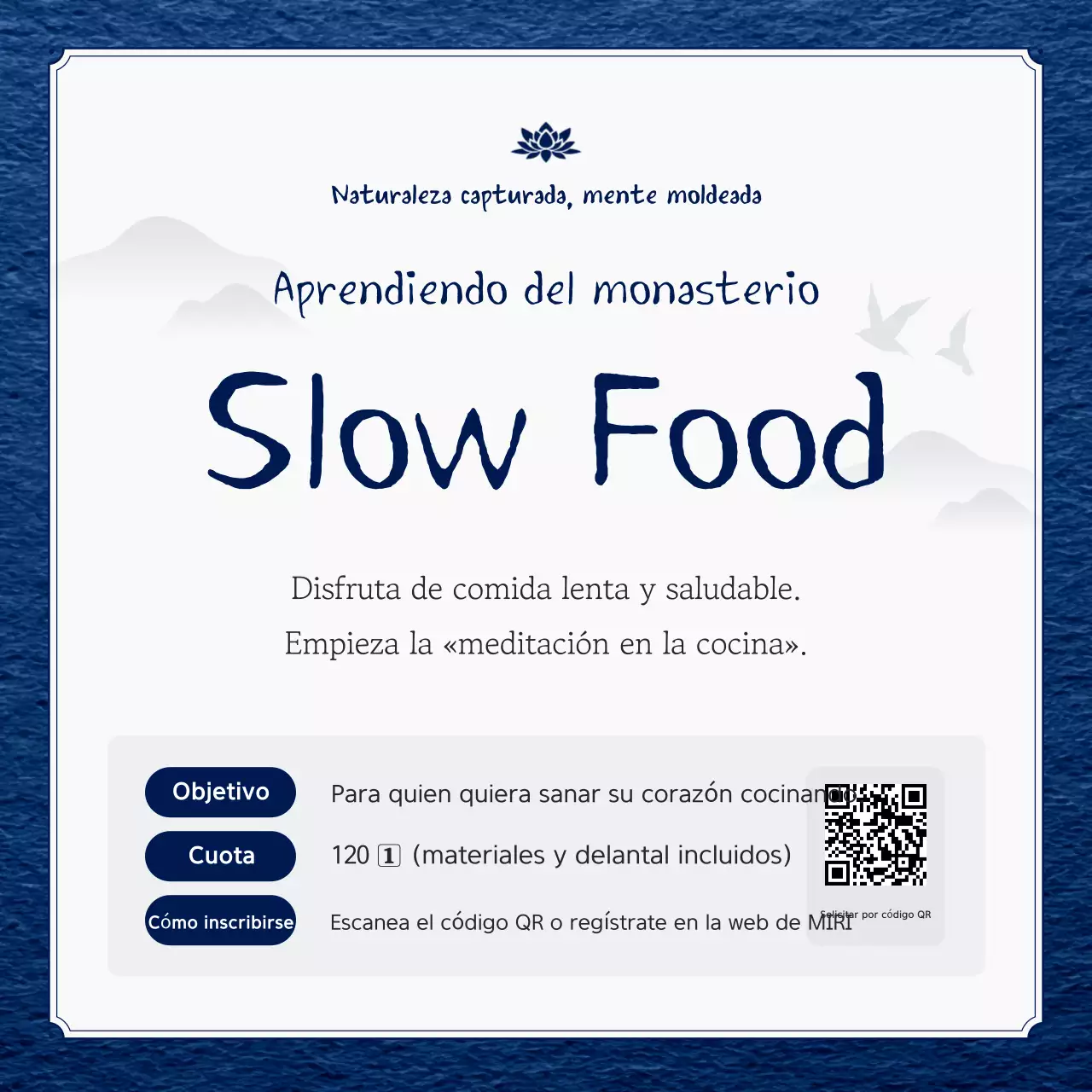 Guía de reclutamiento para la meditación culinaria Blue Clean