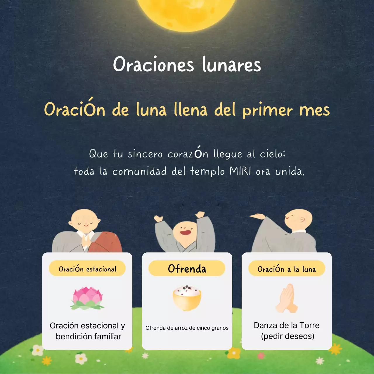 Guía de oración sencilla amarilla para la primera luna llena